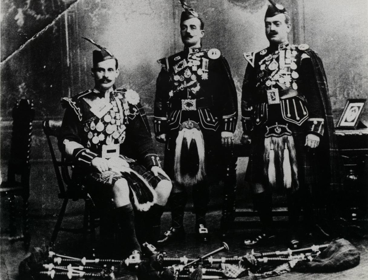 Pipe Major Willie Ross, Scots Guards, P/M G.S. McLennan, Gordon Highlanders, P/M John MacDonald, Queen’s Own Cameron Highlanders